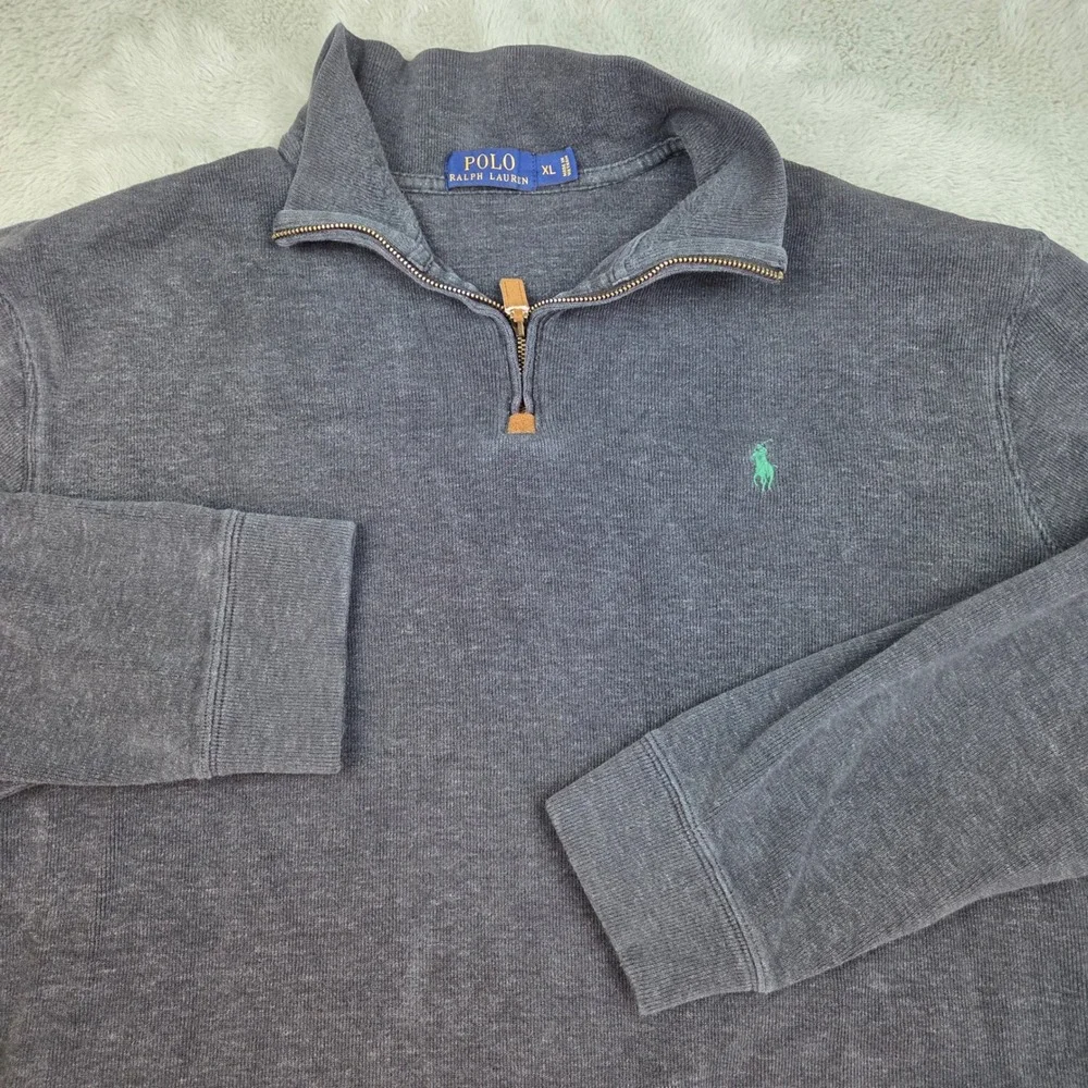 Vtg Polo Ralph Lauren Quarter Zip Pullover Mens XL Ribbed Cotton Charcoal Gray